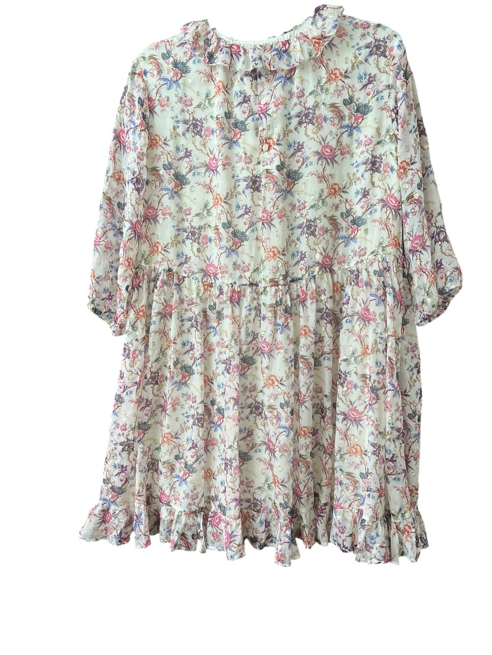 Bonpoint Thays Silk Floral Ruffled Tiered Babydoll Dress Ecru Cream